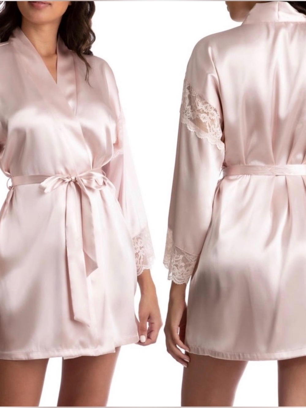 In Bloom by Jonquil Satin Lace-Trim Robe - Blush Pink